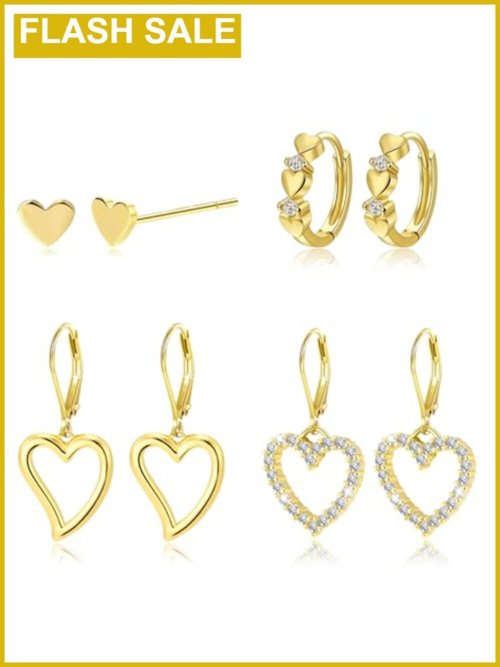 14K Gold Plated Heart Earrings for Women Hypoallergenic Drop Stud Huggie Hoop